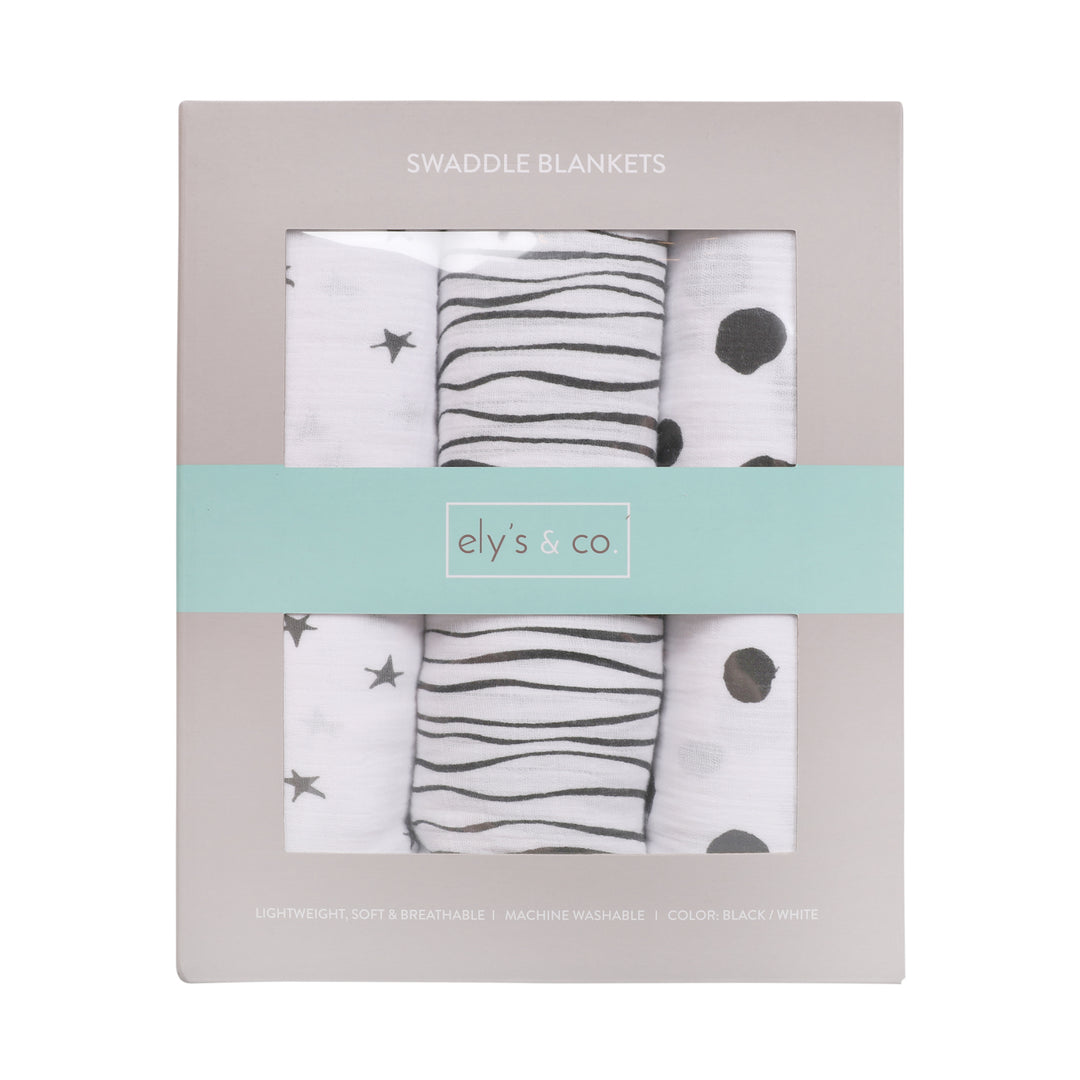 swaddle abstract 3 pack stripes and dots - white/black