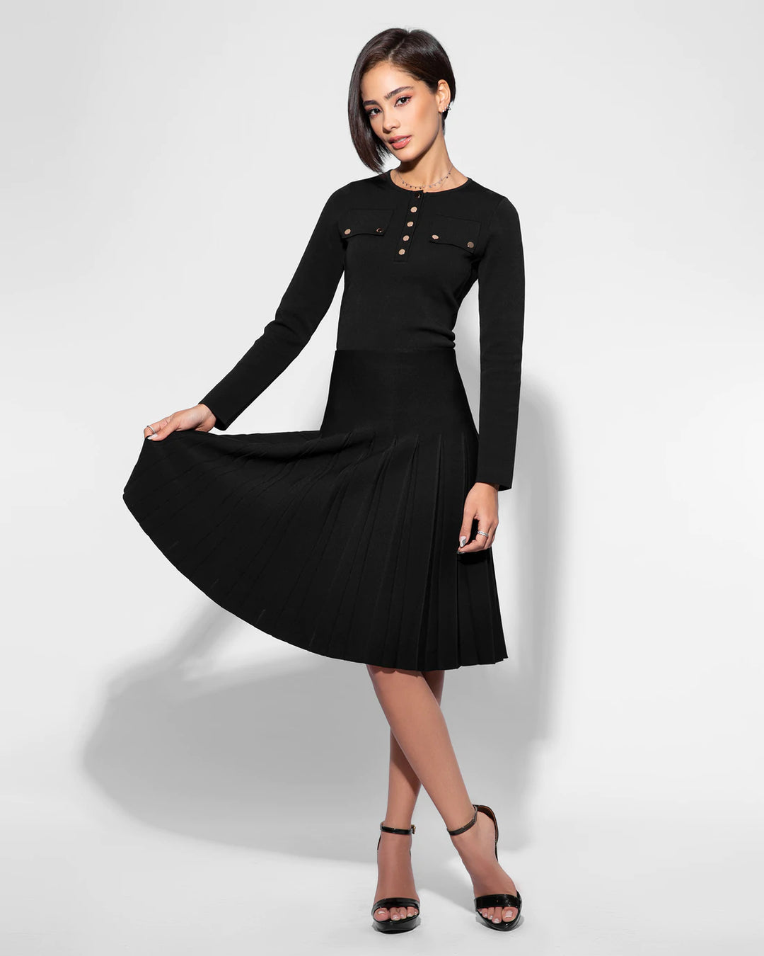 skirt knit pleated - black