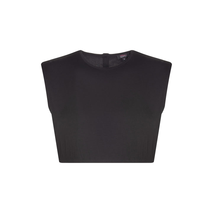 shell crop sleeveless organic cotton - black