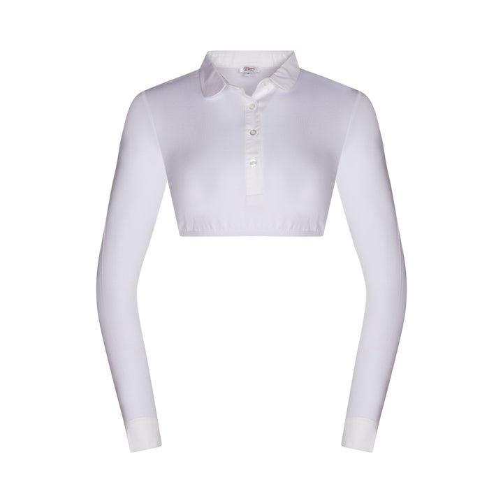 shell long sleeve crop with round collar - white